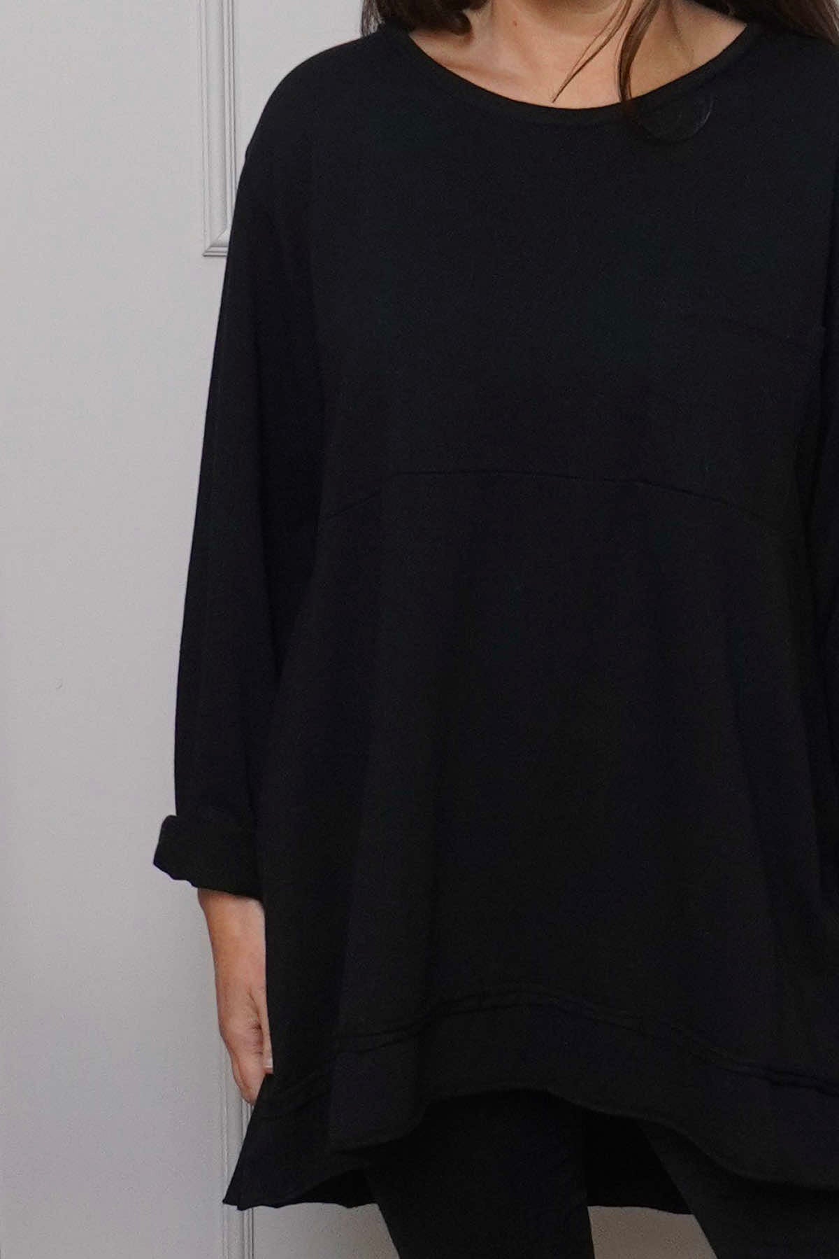 Elnora Pocket Cotton Top Black
