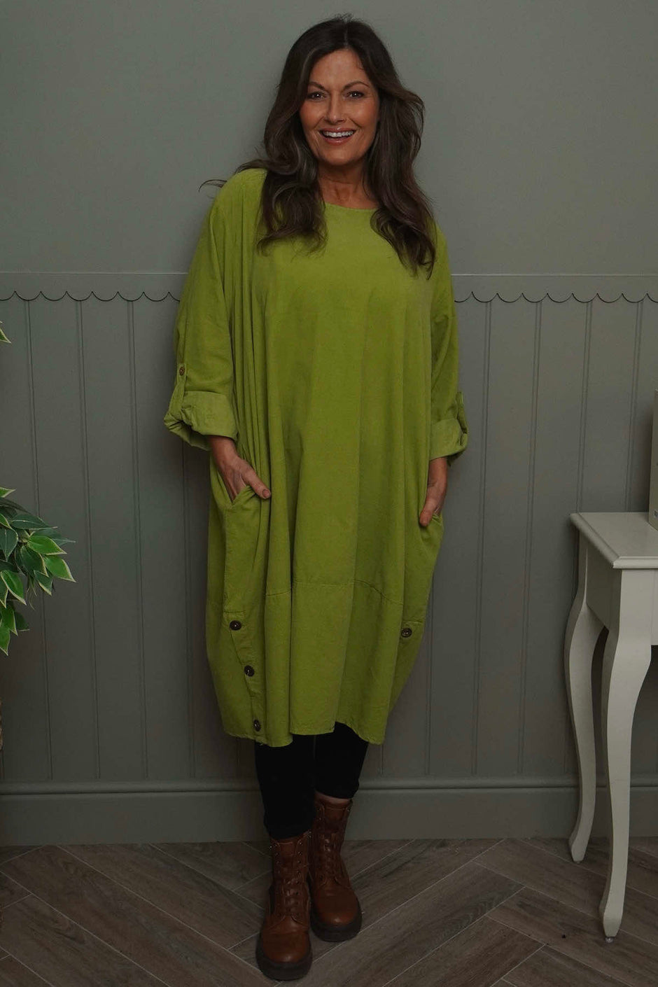 Deborah Needlecord Dress Olive