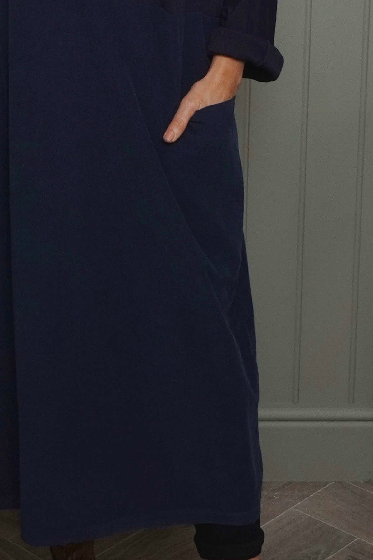 Libby Cowl Neck Cotton Dress Navy