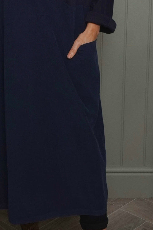 Libby Cowl Neck Cotton Dress Navy - Image 3
