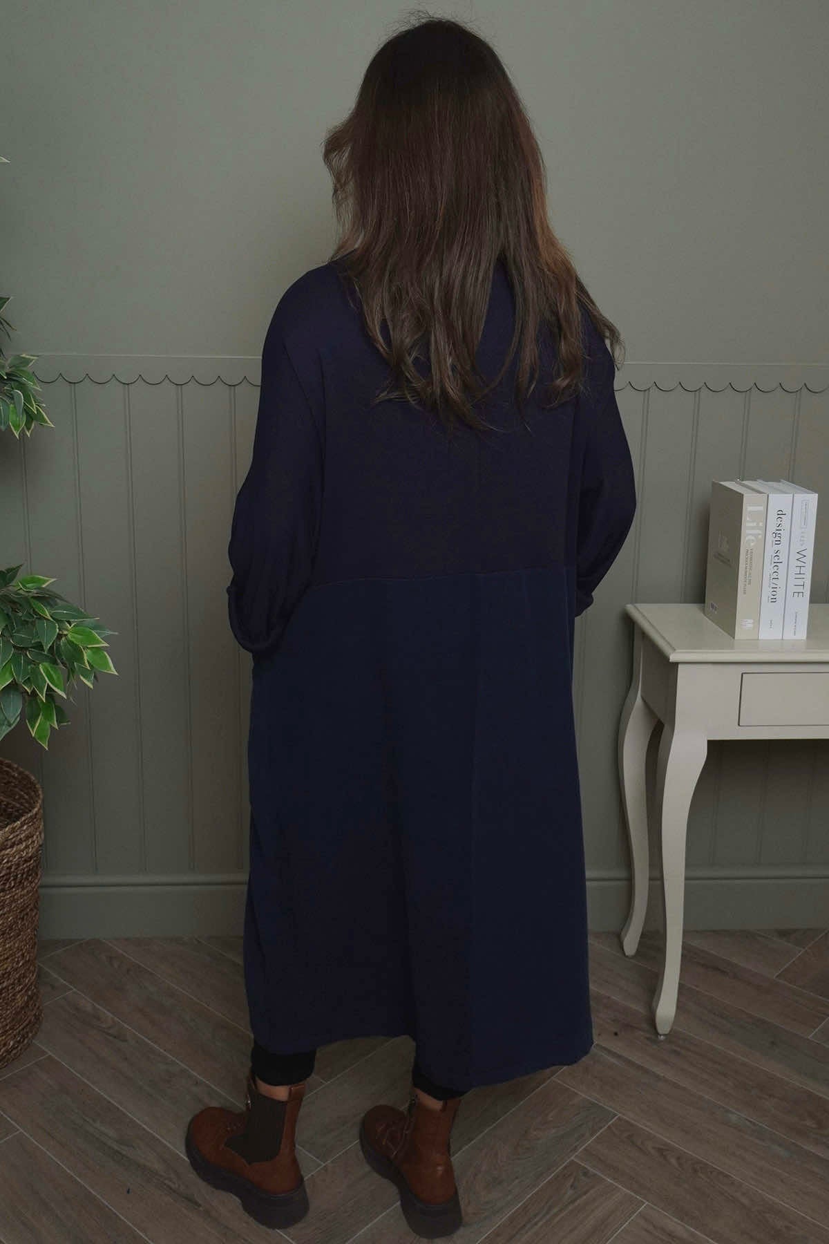 Libby Cowl Neck Cotton Dress Navy
