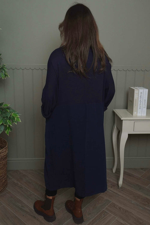 Libby Cowl Neck Cotton Dress Navy - Image 4