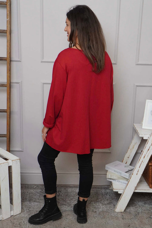 Elnora Pocket Cotton Top Red - Image 4