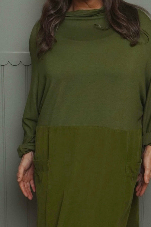 Libby Cowl Neck Cotton Dress Olive - Image 3