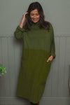 Libby Cowl Neck Cotton Dress Olive