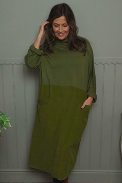 Libby Cowl Neck Cotton Dress Olive