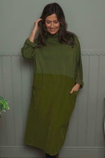 Libby Cowl Neck Cotton Dress Olive Olive - Libby Cowl Neck Cotton Dress Olive