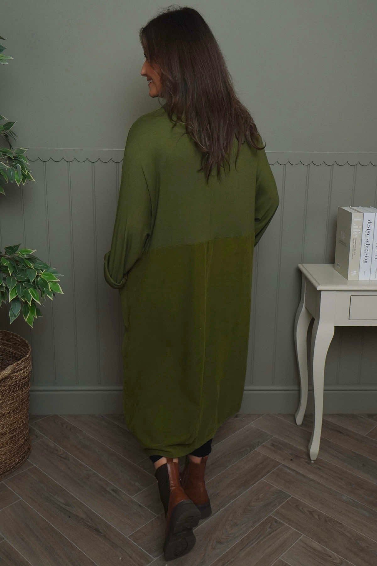 Libby Cowl Neck Cotton Dress Olive