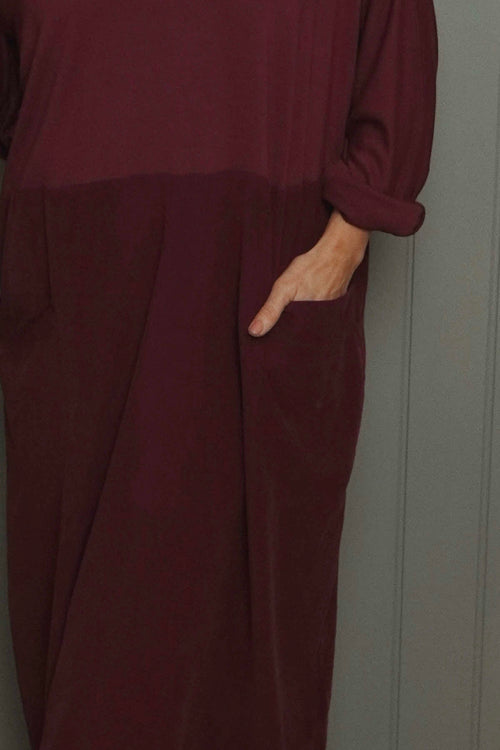 Libby Cowl Neck Cotton Dress Wine - Image 3