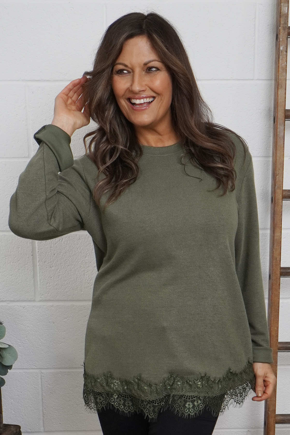 Chantelle Lace Detail Top Khaki