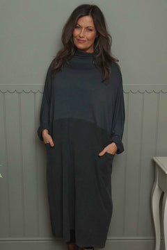 Libby Cowl Neck Cotton Dress Charcoal