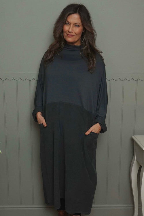 Libby Cowl Neck Cotton Dress Charcoal - Image 1