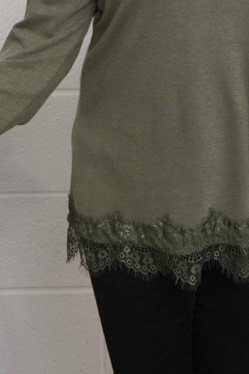 Chantelle Lace Detail Top Khaki - Image 3