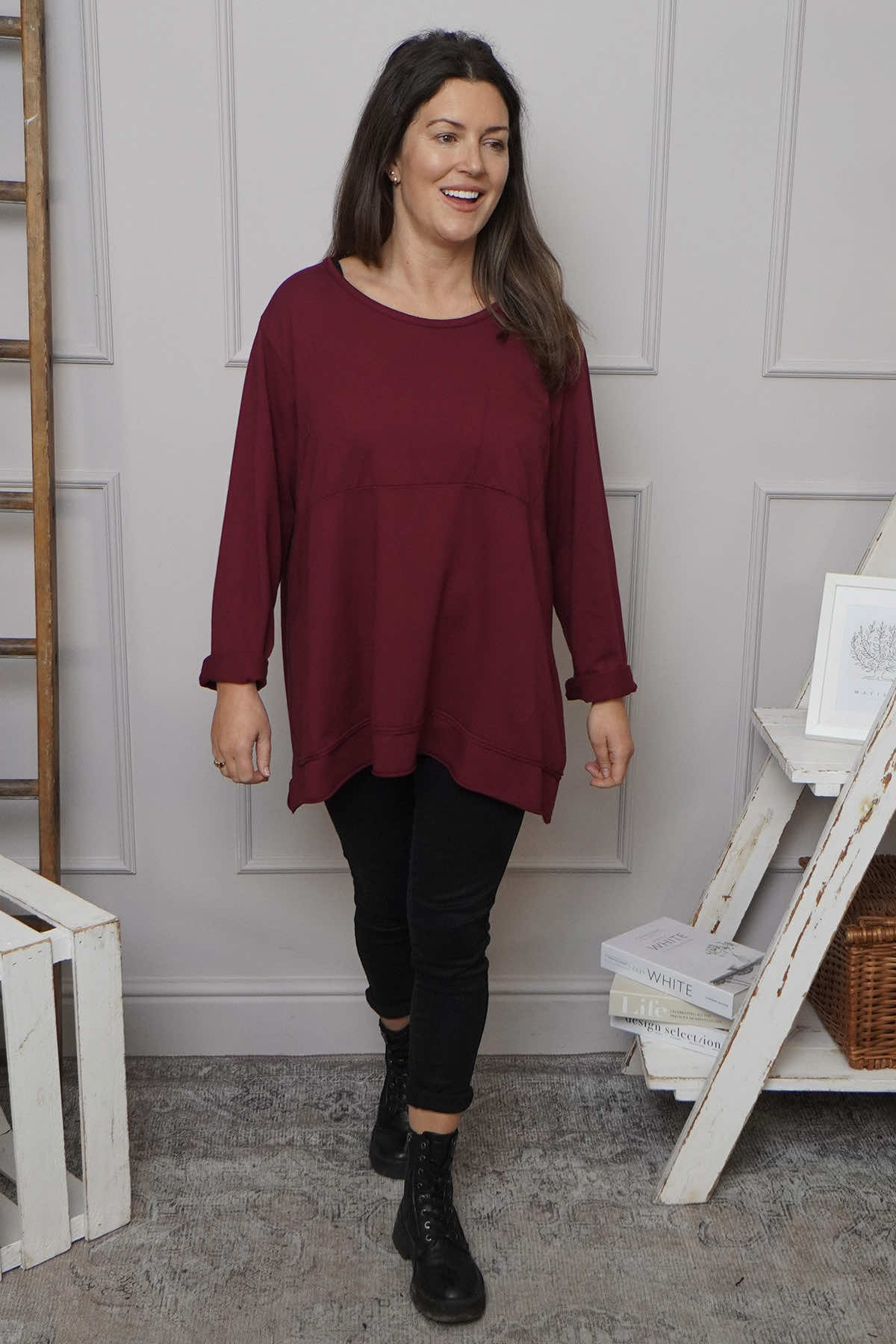 Elnora Pocket Cotton Top Wine