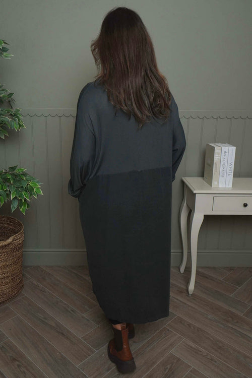 Libby Cowl Neck Cotton Dress Charcoal - Image 4