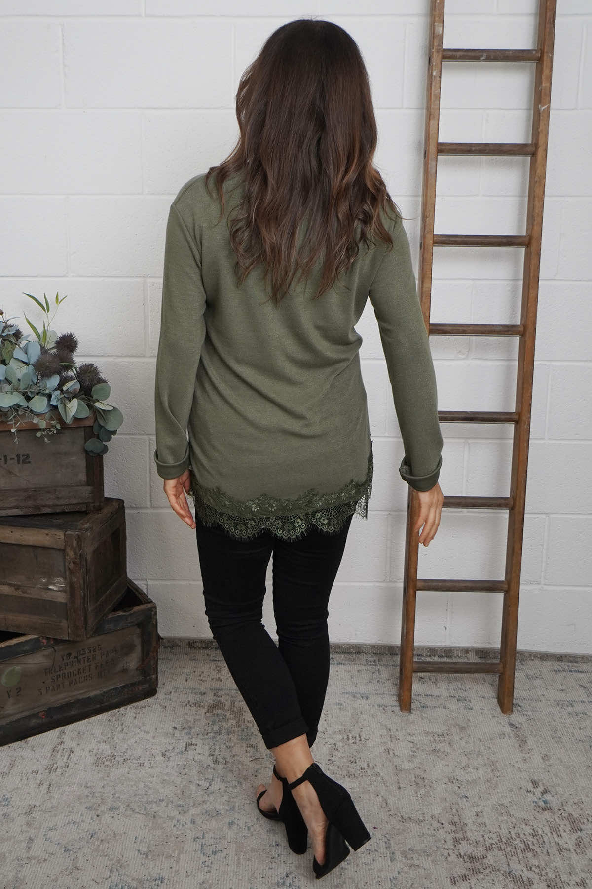 Chantelle Lace Detail Top Khaki