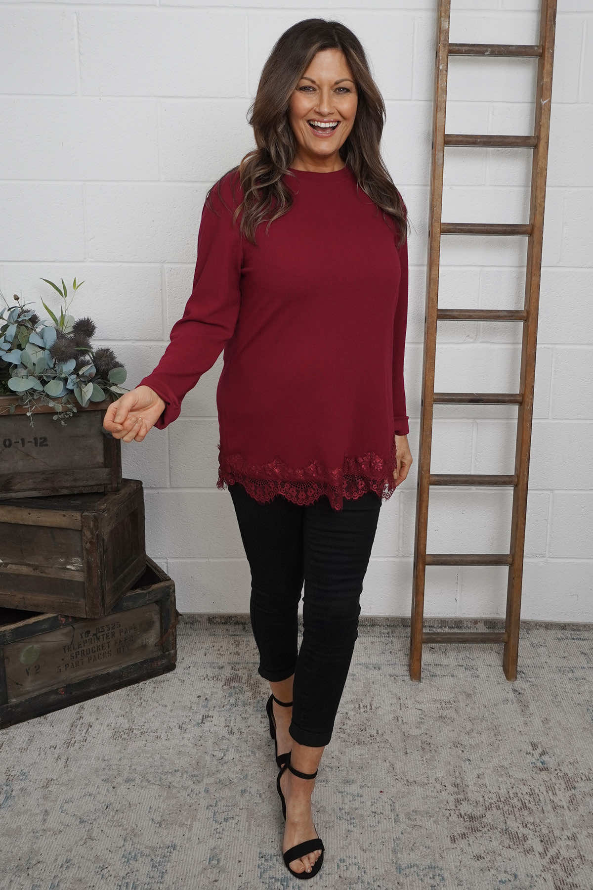 Chantelle Lace Detail Top Wine