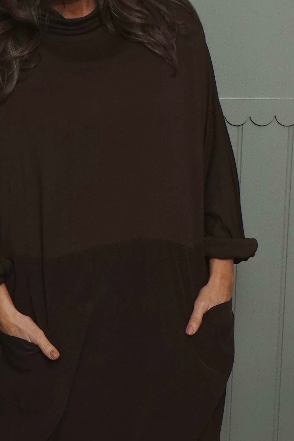 Libby Cowl Neck Cotton Dress Cocoa