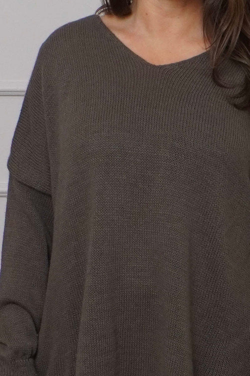 Josephine V-Neck Knitted Jumper Dark Mocha - Image 3