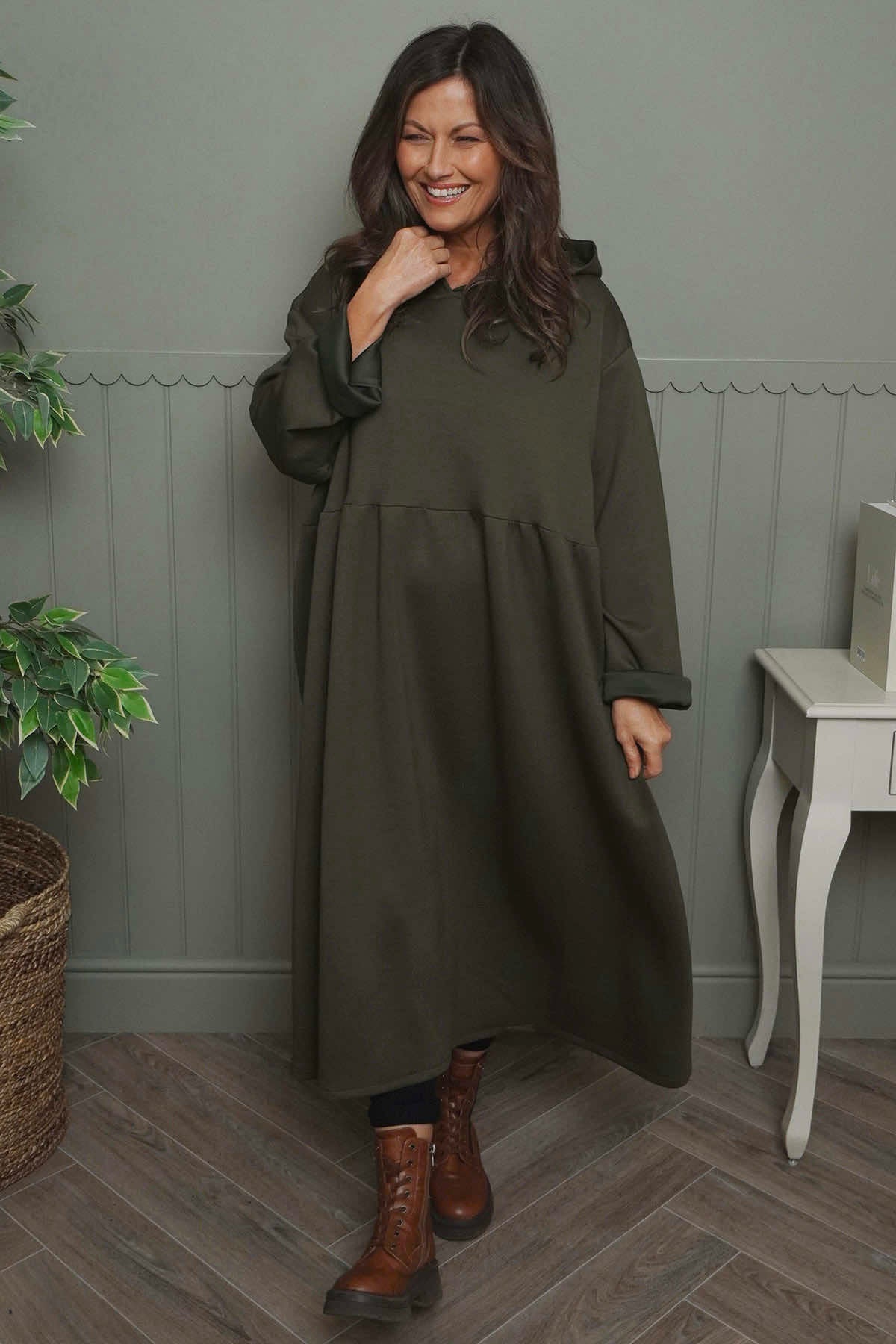 Saskia Hooded Dress Khaki