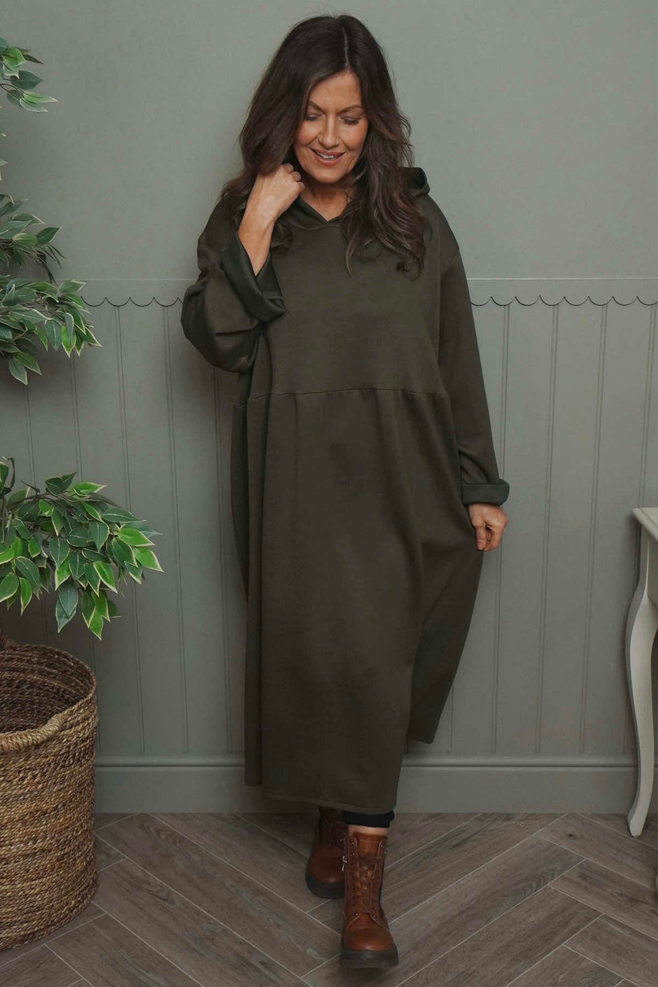 Saskia Hooded Dress Khaki