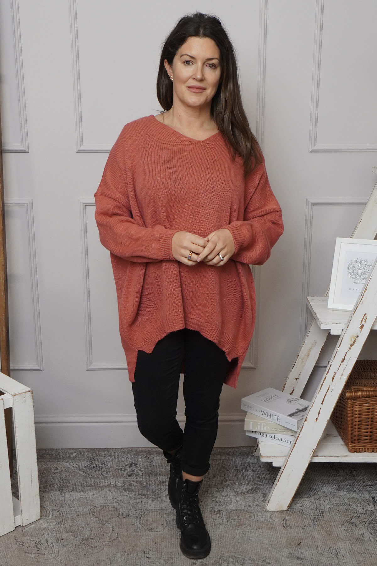 Josephine V-Neck Knitted Jumper Burnt Orange