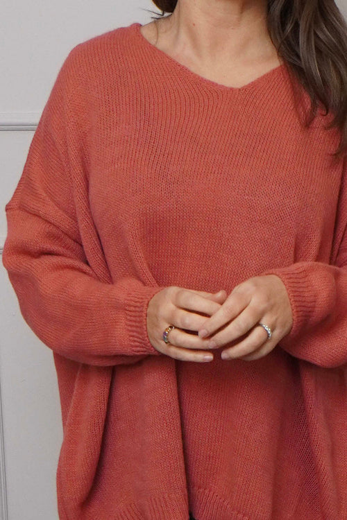 Josephine V-Neck Knitted Jumper Burnt Orange - Image 3