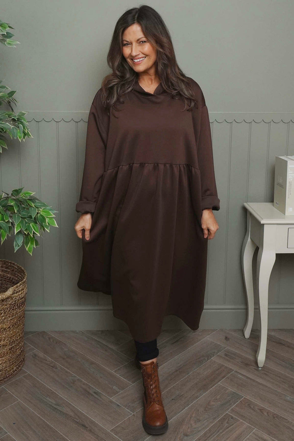 Saskia Hooded Dress Cocoa