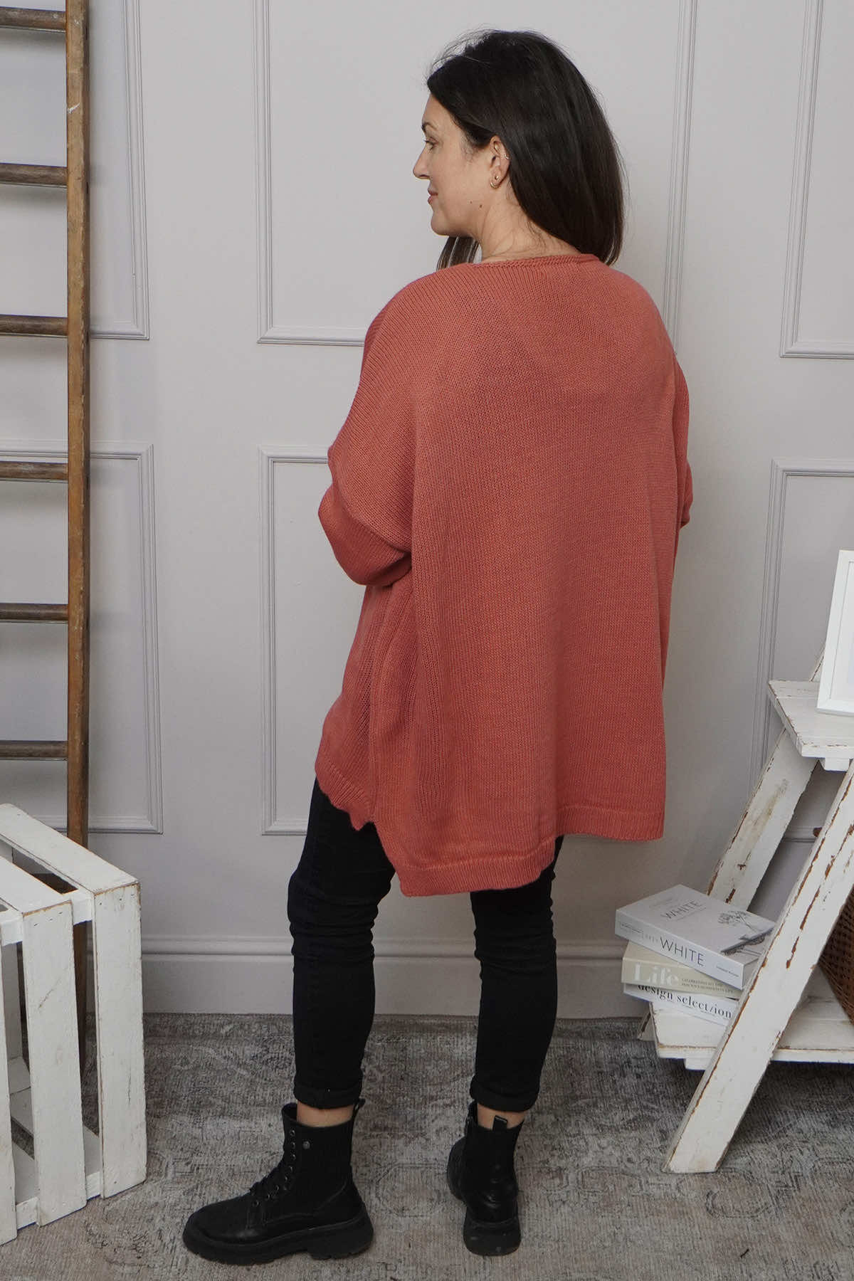 Josephine V-Neck Knitted Jumper Burnt Orange