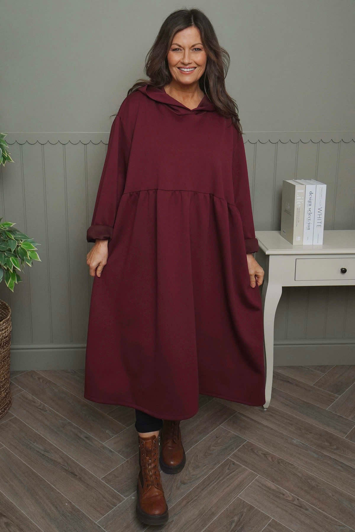 Saskia Hooded Dress Wine