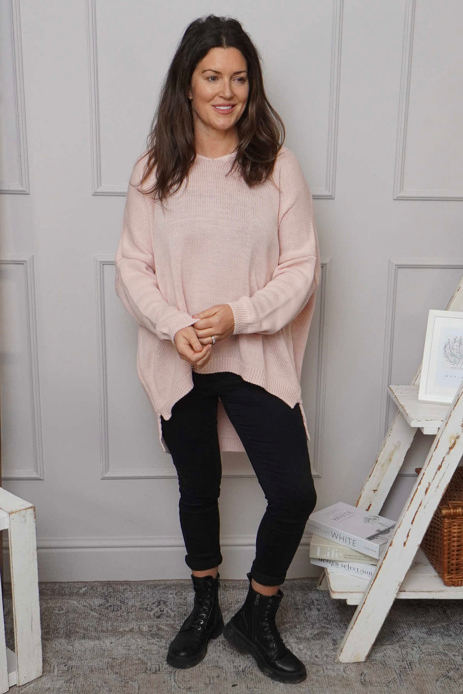 Josephine V-Neck Knitted Jumper Pink