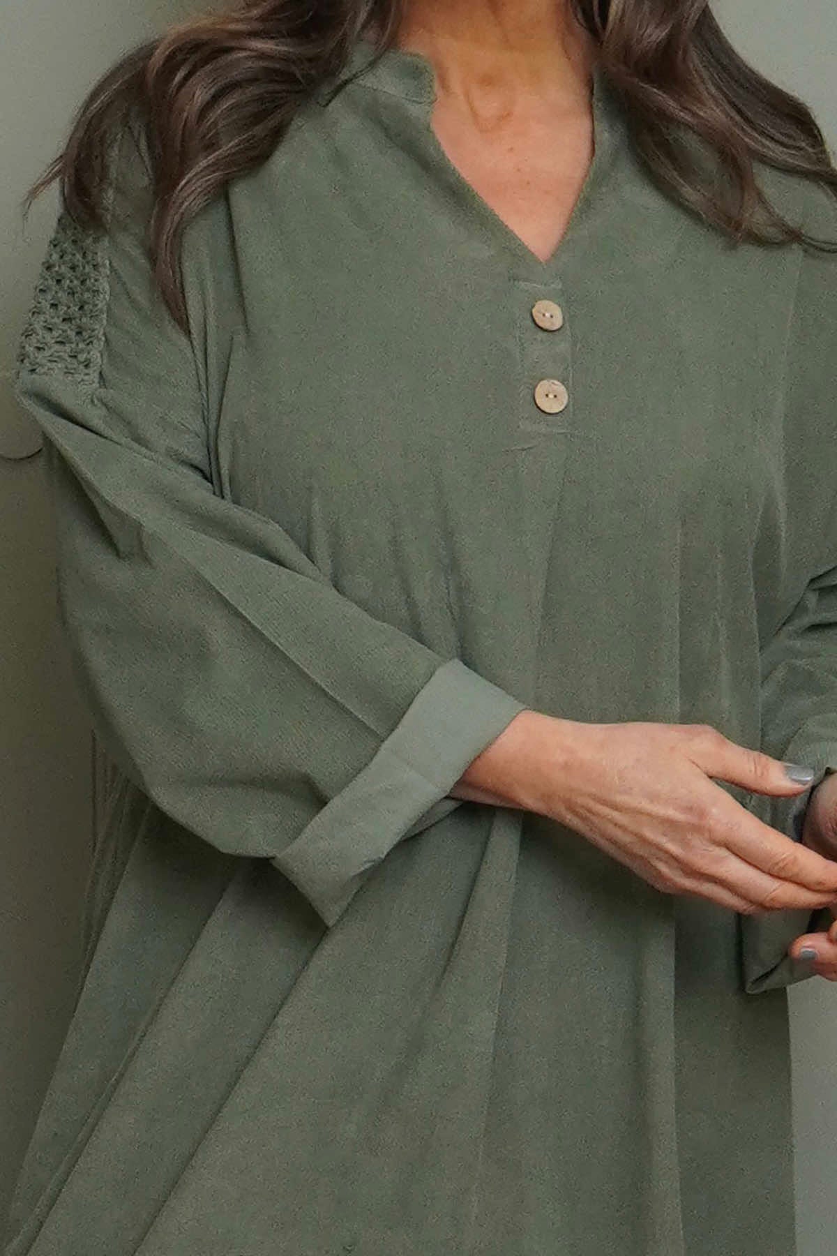 Terrie Needlecord Dress Khaki