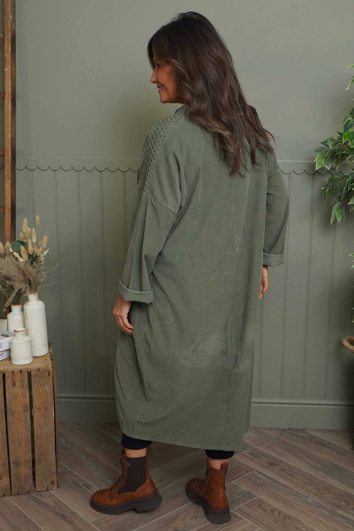 Terrie Needlecord Dress Khaki