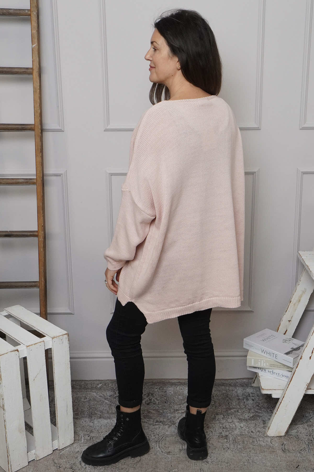 Josephine V-Neck Knitted Jumper Pink
