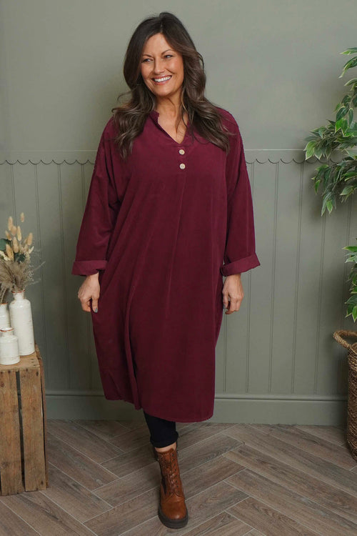 Terrie Needlecord Dress Wine - Image 2