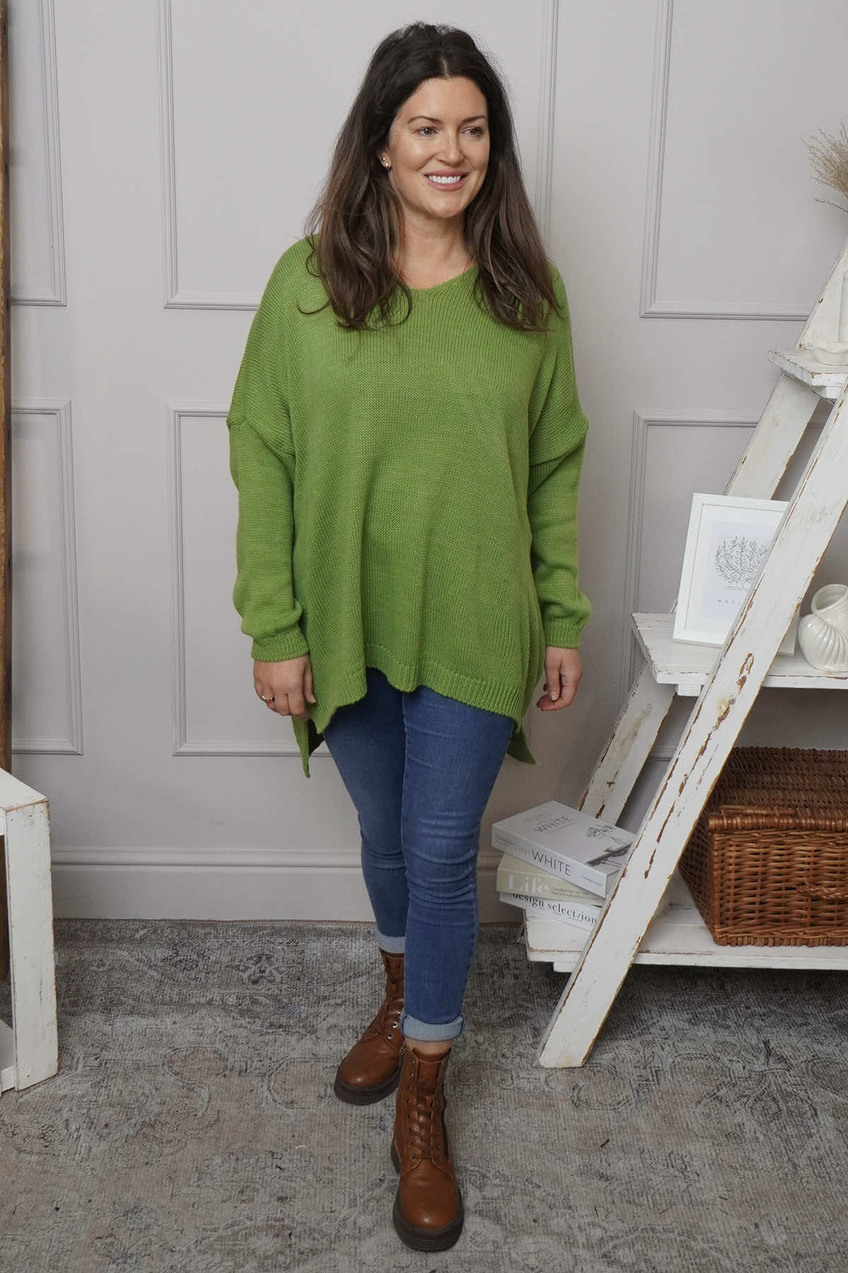 Josephine V-Neck Knitted Jumper Green