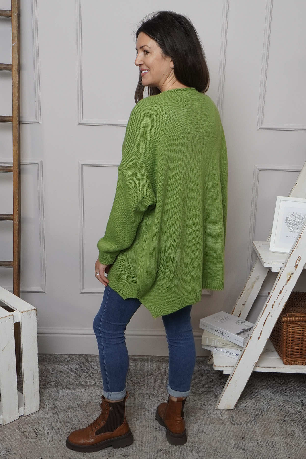 Josephine V-Neck Knitted Jumper Green