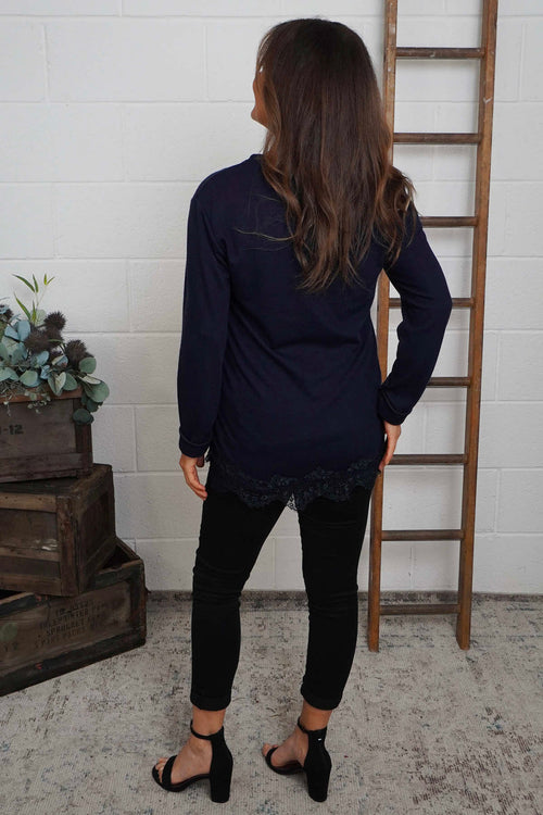 Chantelle Lace Detail Top Navy - Image 4