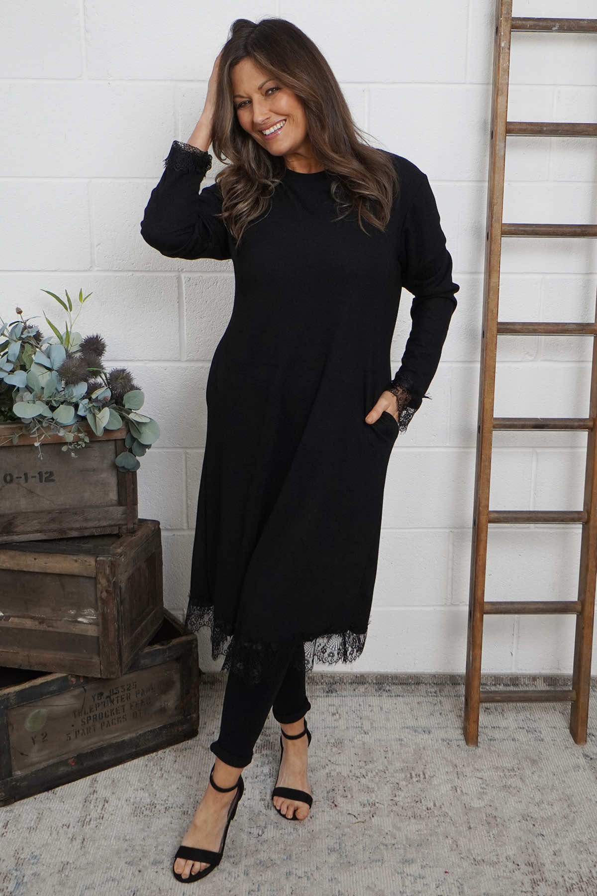 Merinda Lace Detail Dress Black