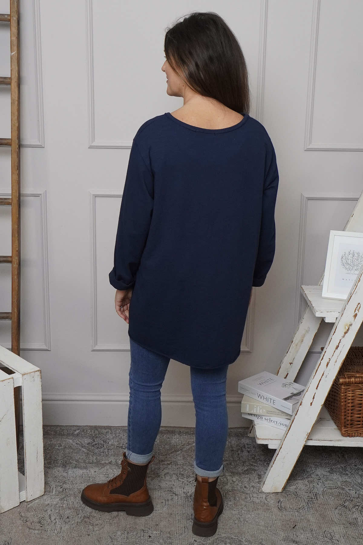 Elnora Pocket Cotton Top Navy
