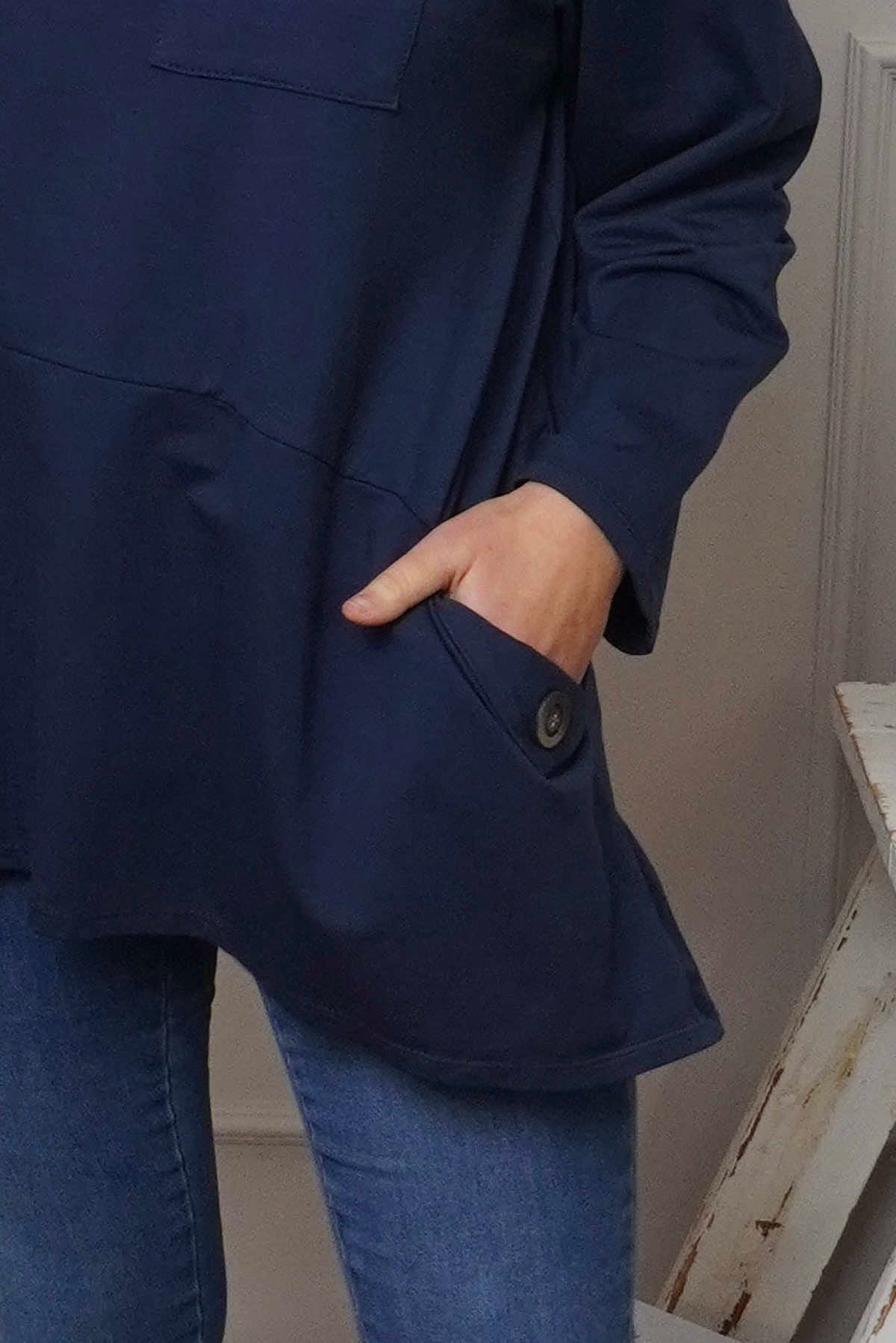 Angelina Pocket Cotton Top Navy