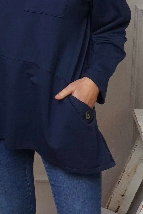 Angelina Pocket Cotton Top Navy - Image 3