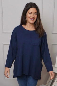 Angelina Pocket Cotton Top Navy