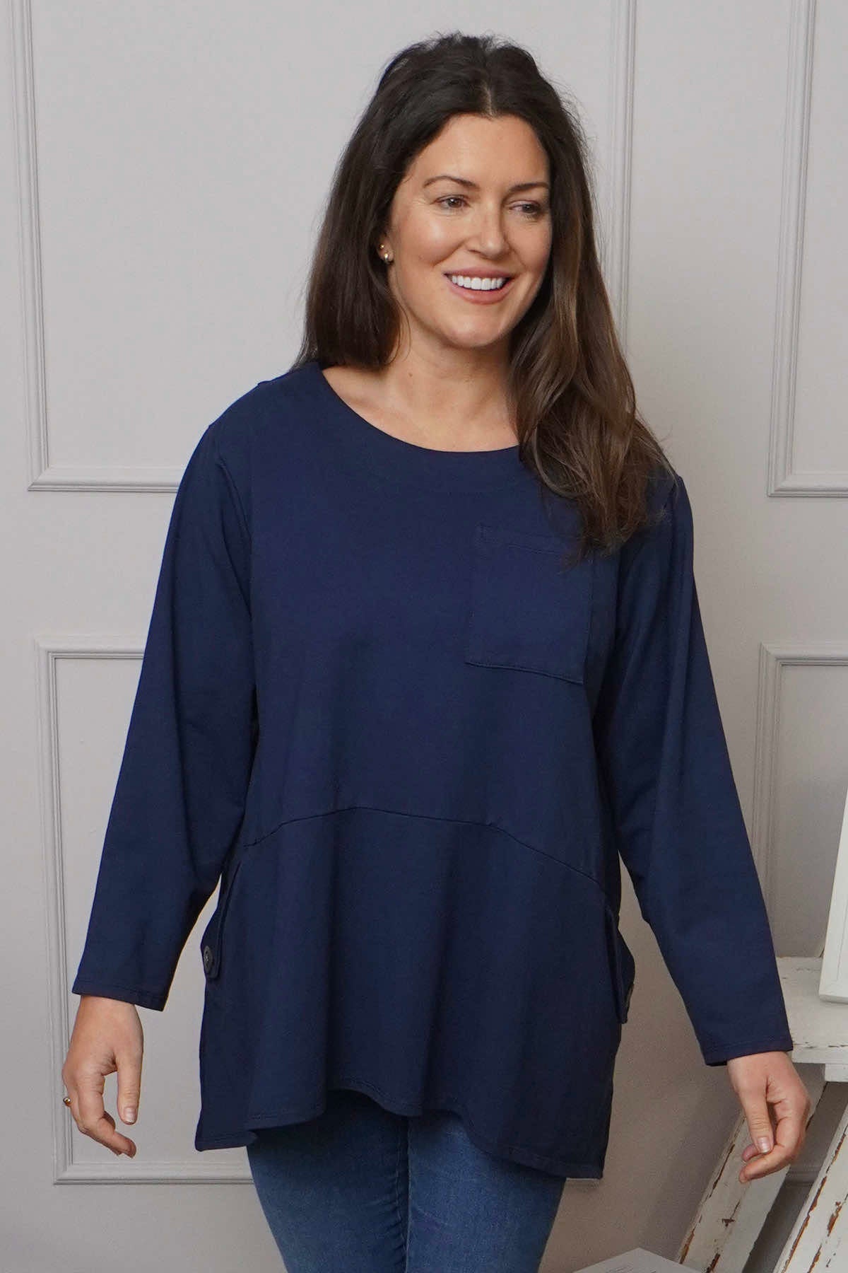 Angelina Pocket Cotton Top Navy