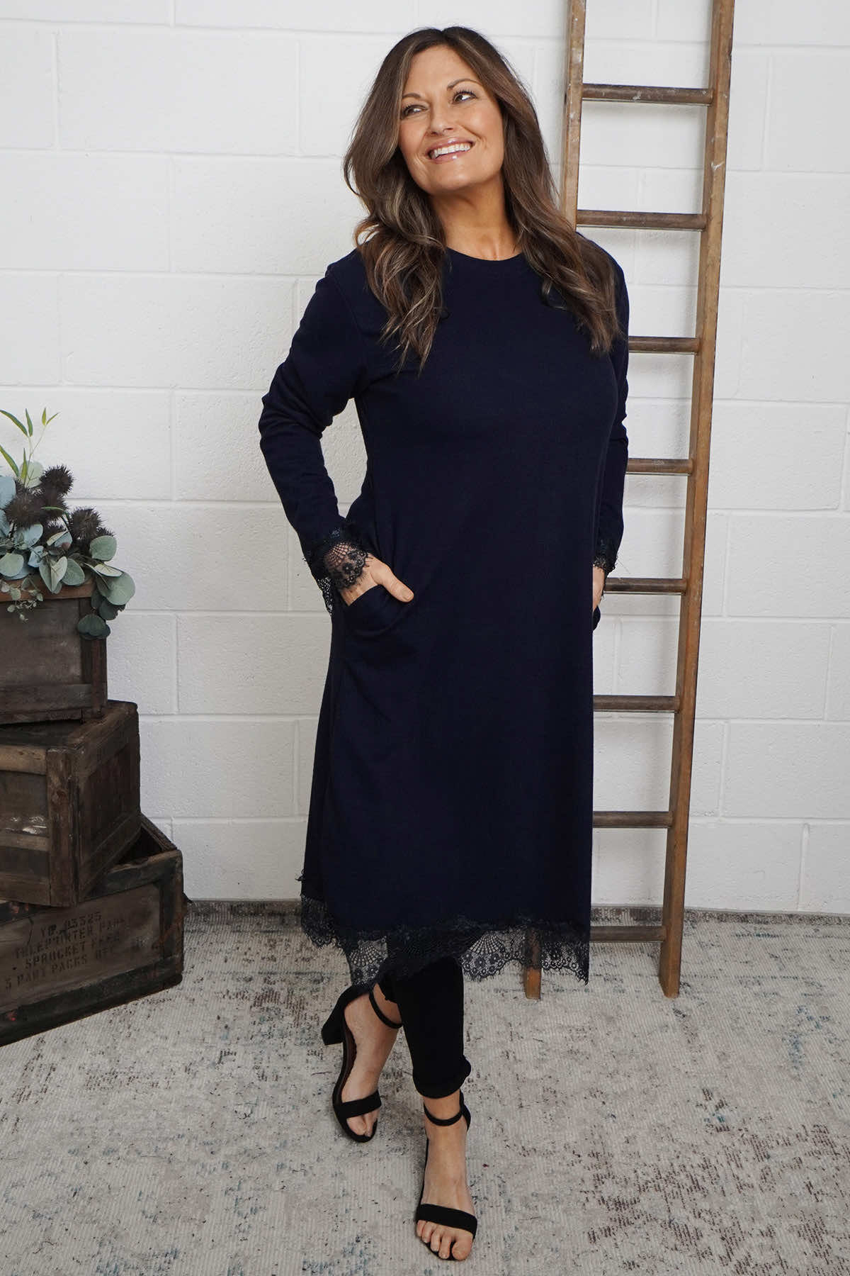 Merinda Lace Detail Dress Navy