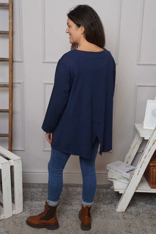 Angelina Pocket Cotton Top Navy - Image 4