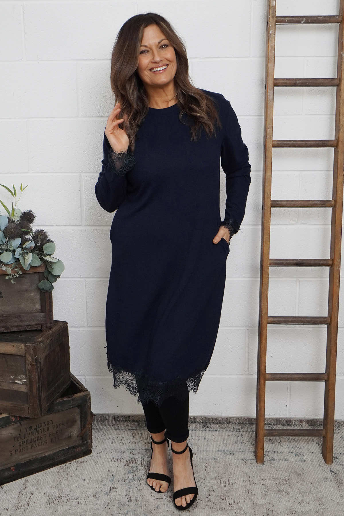 Merinda Lace Detail Dress Navy