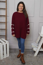 Irma Heart Sleeve Knitted Jumper Wine Wine - Irma Heart Sleeve Knitted Jumper Wine