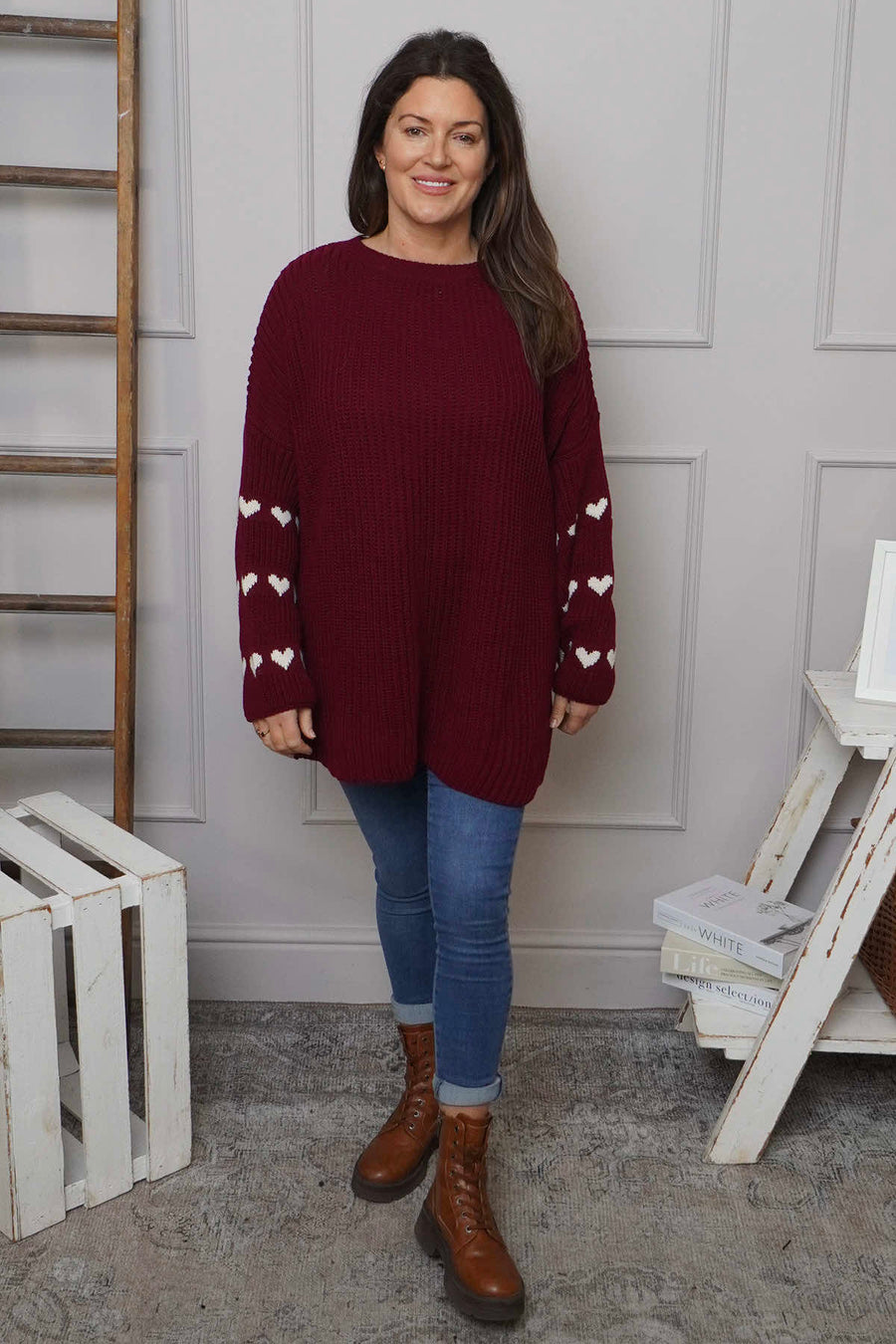 Irma Heart Sleeve Knitted Jumper Wine