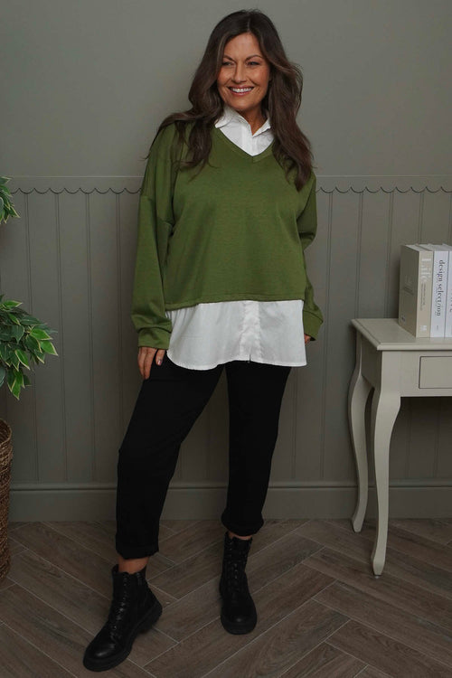 Leilani Collared Top Olive - Image 2